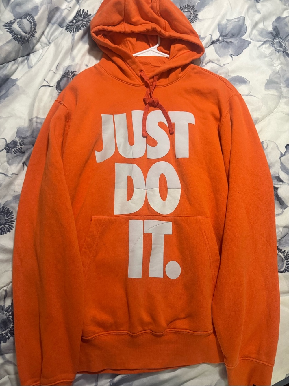 Nike Orange Hoodie with White "JUST DO IT." Graphic - Men's